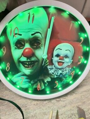 Horror Clown LED Wall Clock - Blue & Red Face